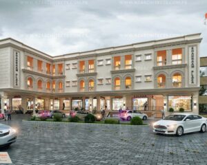 classical commercial architecture plaza design 3d Shahram plaza kamra designed by NZ Architects Pakistan