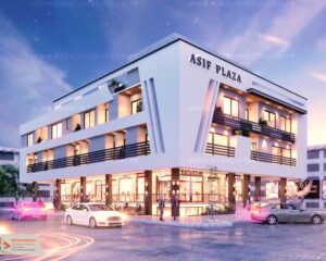 simple and contemporary commercial architecture plaza design 3d asif plaza kamra designed by nz architects Pakistan
